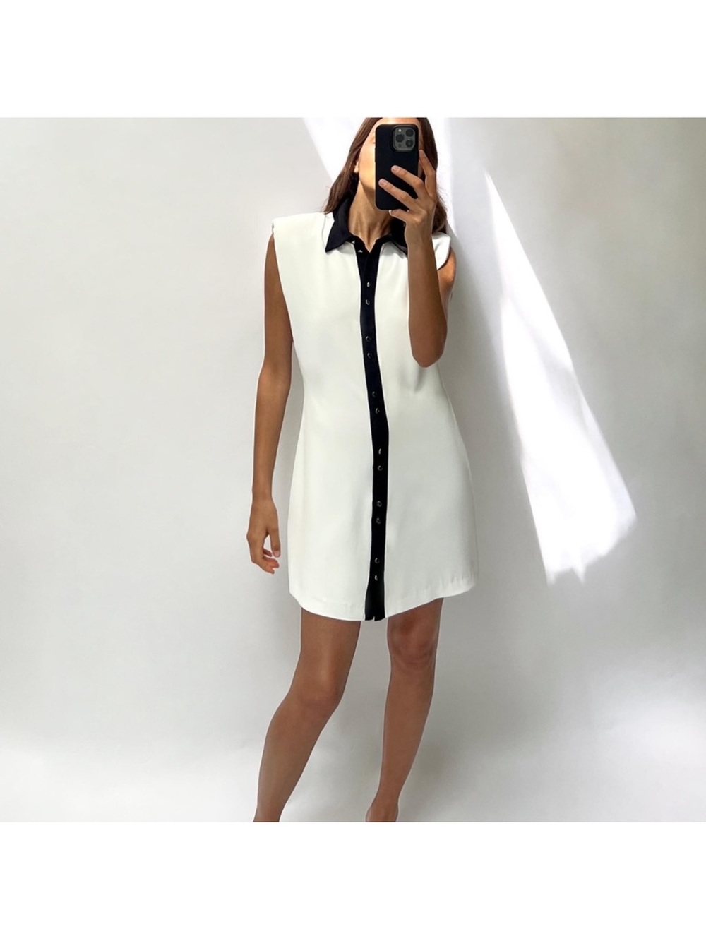 Zara White Mini Dress with Black Trim